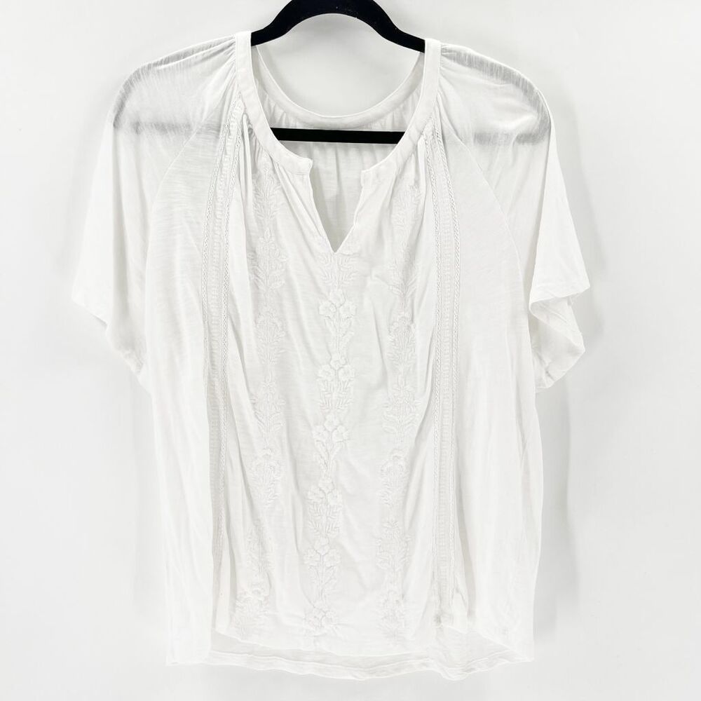 Anthropologie Womens Blouse Top Size S White Notch Oversized Lightweight